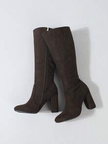 Timesize Fall/Winter Brown Chunky Heel Thigh High Boots, Over-The-Knee Cowboy Boots, Platform Boots For Women, Winter Boots - Chocolate Brown - View 6