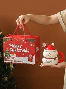 1 件创意圣诞陶瓷杯带勺，大容量带盖，附赠礼盒，适合作为礼物 - 彩色 - 查看 2