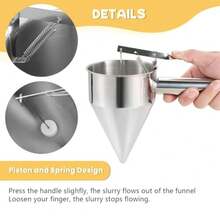 Pancake Batter Dispenser Funnels with Stand | Stainless Steel Funnel Cake Dispenser with Stand Great for Cupcakes, Takoyaki or Any Baked Goods (1200 ML/40 OZ/5 Cups,with 4Pcs Nozzles) - Silber - Übersicht 9