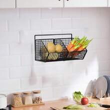 Kosz do przechowywania cebuli, 2/3-komorowy druciany organizer do przechowywania żywności, ścienny stojak, organizer na przyprawy do imbiru, jednowarstwowy, domowy koszyk na żywność, ścienny stojak na przyprawy do warzyw - Wielokolorowe - Zobacz 4