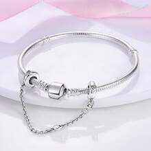 1个优雅复古银色心形硅胶防滑扣安全链吊坠，适用于蛇骨链手链、项链、手镯吊坠、DIY珠宝制作、女士日常珠宝配饰 - 銀色 - 查看 3