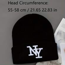 NY Letter Print Beanie - Unisex All Season Lightweight Winter Ski & Outdoor Cap, With NY Initial, White/Black, Elastic Fit For Men And Women, Casual And Sports Wear (Hand Wash, Comfortable Year-Round) - Suitable For Cycling, Skiing, Daily Use - NY Themed Design (Black/White/Beige) - Multipurpose For Gym, Travel And Casual Outfits - Y2K Style With NY Logo - Hand Wash Only - Perfect For Outdoor Activities And Casual Wear, Winter Accessory, Snow Gear