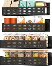 Especiero Magnético, Juego de 4, 2 Estantes Grandes y 2 Pequeños, sin Taladrar, para Cocina, Frigorífico, Negro Tinta KCS061B01 - Tinta negra - Ver 1