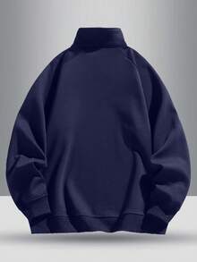 男士休闲纯色套头卫衣，时尚百搭，秋季款 - 藏蓝色 - 查看 2