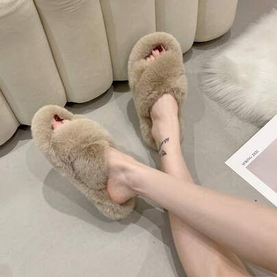 1 Paio di Pantofole alla Moda e Confortevoli con Suola Spessa e Incrocio, Pantofole Soffici e Calde da Donna per Interni/Casa per Autunno/Inverno