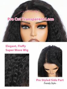 QVR QUEEN VIRGIN REMY QVR 无胶超大波浪鲍勃假发真人发预剪透明蕾丝前假发 14 英寸深波浪鲍勃蕾丝假发波西米亚风格 - 黑色 - 查看 5