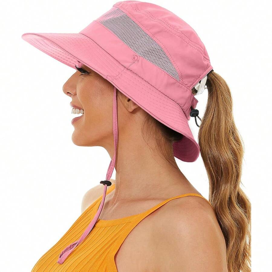 For Women With Ponytail Hole, Protection UV UPF50+ Waterproof Fishing  Hiking Hat - Màu Hoa hồng đỏ - Xem 1