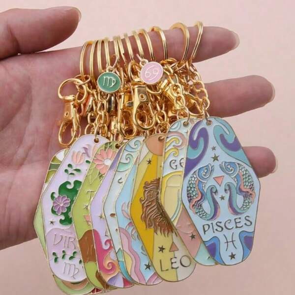 1 pieza de llavero con esmalte de los doce signos del zodíaco, adecuado como regalo para amigos, familiares, etc. Regalo perfecto para cumpleaños, colgante de bolso