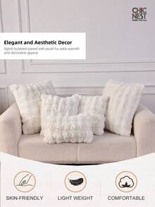 1 pieza Funda de cojín decorativo de piel de imitación blanca (relleno no incluido), funda de cojín de franela moderna y suave, con cierre de cremallera, adecuada para el hogar, el sofá, la sala de estar - Blanco - Ver 2