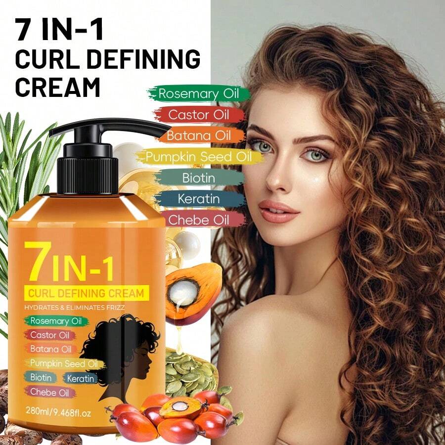 280ML 7-In-1 Curl Perfection Cream: Frizz Control + Bouncy Volume + All-Day Hold | Hydrating Formula For Waves & Curls | Unisex Styling Essential!