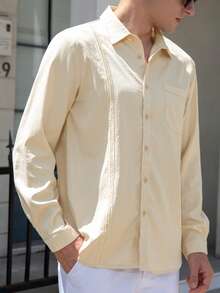 Men's Casual Floral Button Long Sleeve Shirt - Apricot - View 6