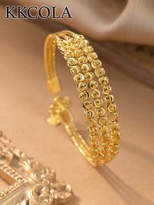 KKCOLA 1pc Fashionable Multi-Coil Beaded Bracelet With Wavy Pattern, Bohemian Style, Party/Festival Gift, Jewelry Accessory, Daily Wear - Yellow Gold - View 4