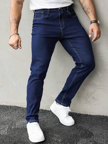 Men Stretchy Skinny Jeans, Korean Fashion Stylish & Versatile Casual Pants Straight - 藍色 - 查看 6