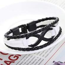 1 سوار جلد PU يحمل رمز اللانهائية للجنسين - سوار مضفر يدوي من جلد PU للأزواج، هدية بوهيمية لعيد الميلاد والذكرى السنوية