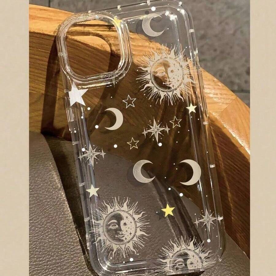 Sun & Moon Print Clear Phone Case Compatible With IPhone 11/12/13/14/15 &Pro/Plus/Pro Max, 7/8/X/XS/XR/11 Pro/12 Pro/13 Pro/14 Pro, 6/6S/7/8/SE, Galaxy A54/A14/A12/A13/A15/A32/A33/A24/A52S, Galaxy S20/S21/S22/S23 - 無色 - 查看 1