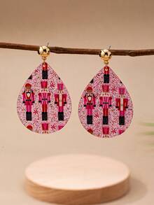 1 Pair Acrylic Pink Nutcracker Christmas Dangle Earring For Women, Glitter Xmas Earrings Jewelry, Holiday Festive Jewelry Gift For Her
