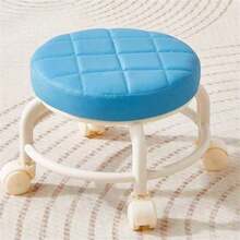 Plastic Swivel Stool With Wheels, Quiet Multidirectional Casters, Cushioned Seat, Rotating Cleaning Stool, Colorful Shoe Changing Stool For Living Room