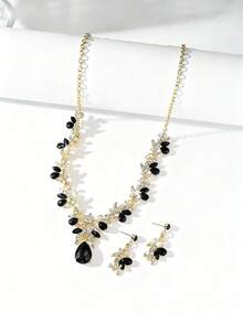 Juego de 3 piezas de joyería de moda: 1 collar + 1 par de aretes, joyería de boda para mujer adecuada para uso diario, fiesta, festival como regalo