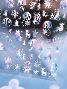 3 pezzi Adesivi per unghie natalizi 5D a gradiente, con fiocchi di neve, alberi di Natale, alci, palline di cristallo, luci colorate e neve, design carino ed elegante in stile Y2K per Natale e Capodanno, decorazioni per unghie autoadesive, gel polish, decalcomanie