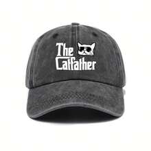 Unisex Retro Baseball Cap With "The Catfather" Graphic & Cat Fashion Glasses Design - Adjustable Hat For Outdoor, Casual Streetwear (Black/Dark Gray/Pink/Olive Green), Hat For, Fabric Construction - màu đen - Xem 3