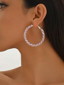 1 Pair Minimalist Chic Copper Rhinestone Geometric Round Luxury Hoop Earrings, Versatile & Elegant Accessories For Women
