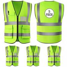 5 Piezas Chaleco De Seguridad Industrial Alta Reflejante - Amarillo fluorescente - Ver 4