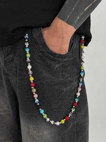 1 pieza Cadena de pantalón de cristal colorida, elegante y minimalista de estilo retro, correa diagonal punk y hip hop para hombres, para decoración de pantalones, adecuada para festivales de música, bodas, inauguraciones escolares y moda callejera en otoño/invierno