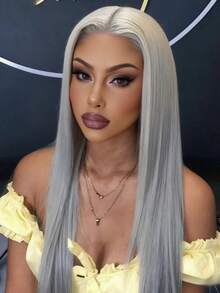 Gray Lace Front Wig Human Hair For Women Straight Human Hair Wig Glueless 12A 13x4 HD Transparent Lace Frontal Wigs 180% Density Silk Straight Gray Wigs Pre Plucked Bleached Knots With Baby Hair - 灰色 - 查看 1
