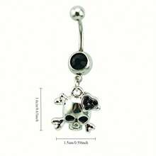 Women's Vintage Style Skull Navel Ring With Gemstone Embellishments - Hypoallergenic Stainless Steel, Street Style Fashion Accessory, Suitable For Casual Outfits, Navel Jewelry - màu đen - Xem 3
