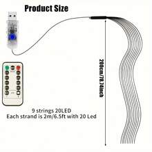 1 pieza Árbol de Navidad de 180 LED Cascada de Hadas, Luz de Corona de 9 Caídas de 200 cm, Luces de Cortina con Control Remoto 8 Modos, Adecuado para Decoración de Habitación de Bebé, Decoraciones Navideñas, Decoraciones de Árbol de Navidad, Decoraciones de Boda
