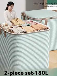 (2PCS/Bag) 180L Each, Large Capacity Clothes Storage Bag, Sofa Cushion, Quilt Or Blanket Storage Bag, Dust-Proof, Cabinet Storage, Moving Storage, Moving Packing Bag. - 藍白色 - 查看 6