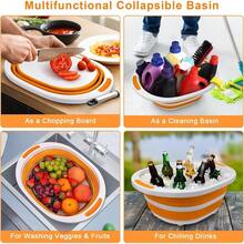 Collapsible BBQ Prep Tub With Lid 7.5L Bottle Wash Basin With Drain Plug Chopping Board Colander For Kitchen Portable Camping Sink Dish Basin Folding Dish Pan Storage Basket Picnic BBQ Accessories - 無蓋 - 查看 5