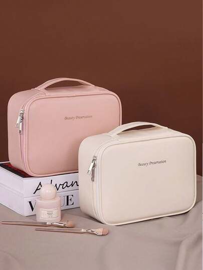 1 pieza Bolsa de cosméticos multifuncional, organizador de maquillaje de viaje, bolsa de aseo de baño, bolsa impermeable para maquillaje, soporte para brochas, bolsa de maquillaje de gran capacidad, bolso de mano conveniente para el cuidado de la piel, cosméticos, brochas de maquillaje, polvos, lápices labiales, adecuado para la playa, la escuela, el baño, las vacaciones, el Día de la Madre, la Navidad, un regalo para la familia, los amigos, los compañeros de clase, un artículo esencial para el verano