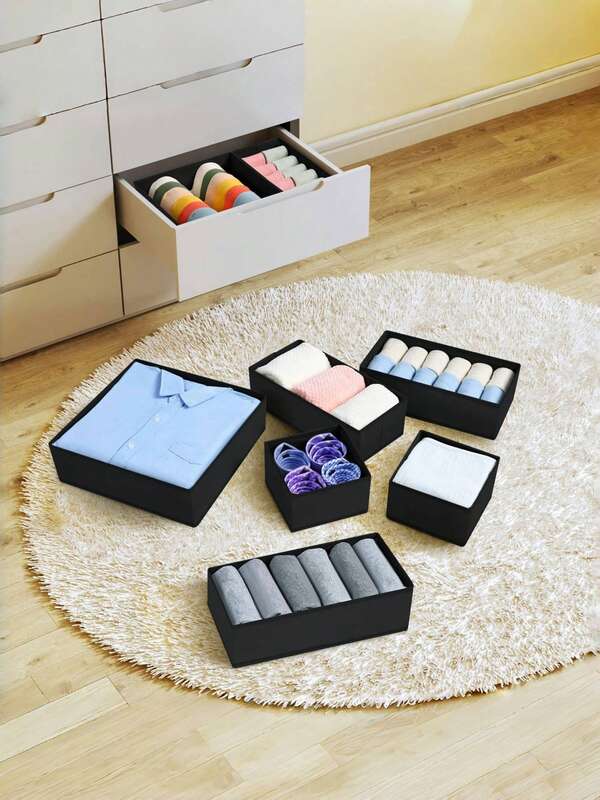1 pezzo/3 pezzi Scatola portaoggetti pieghevole in tessuto semplice, per armadio, toeletta, divisorio per cassetti, contenitore per biancheria intima e reggiseni, decorazione autunnale, decorazione per festività, decorazione per la stanza, decorazione per la casa, decorazione per la camera da letto