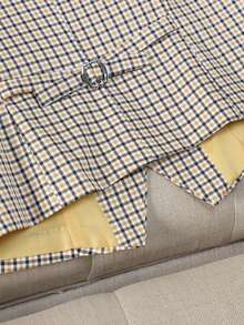 Áo khoác vest nữ vải dệt kẻ caro, túi cài nút phía trước, thường ngày, mùa xuân/thu - Màu vàng - Xem 9