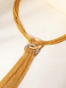 قلادة طويلة بشراشيب معدنية بطراز أوروبي وأمريكي عصري بسيط، سلسلة كنزة للنساء