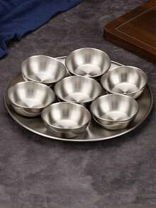 6件套/12件套韩式不锈钢烧烤蘸酱碟，商用小碟，火锅蘸酱碗，酱油碟 - 銀色 - 查看 1