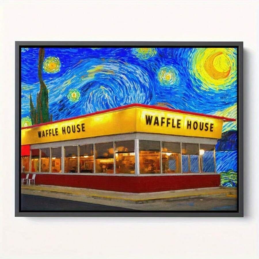 Impresión en lienzo del cielo estrellado y la casa de gofres - Arte de pared vibrante y sin marco para la decoración de la sala de estar | Regalo perfecto para amigos y fiestas - Multicolor - Ver 1