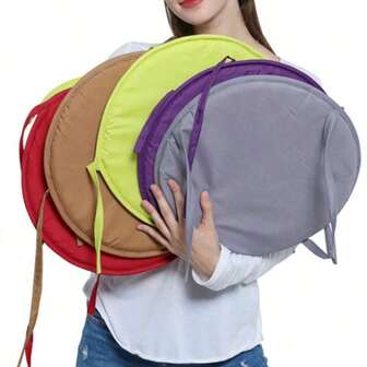 1pc Round Chair Cushion With Tie Cords, Dual Size Options, Solid Color Fabric Thickened Dining Chair Pad, Home Use