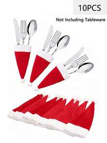 20 piezas/10 piezas/1 pieza Portacubiertos con sombrero de Navidad, Portacubiertos de tela no tejida de Papá Noel en miniatura, Decoraciones para paletas y botellas de vino, Decoración de mesa para fiestas de Navidad, Acción de Gracias y otras ocasiones festivas, Navidad