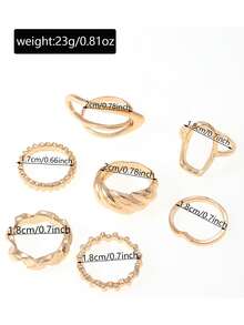 7件套朋克风戒指套装，女士复古几何戒指套装，时尚个性化珠宝礼品，适合日常穿搭和派对配饰 - 金色 - 查看 4