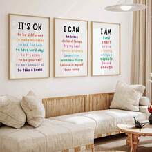3 件/套帆布挂件，[没关系，我可以，3 张正能量语录海报或帆布印刷品，正能量语录海报，儿童教室励志墙贴，极简主义墙面装饰] 帆布墙艺术，时髦女孩艺术，励志语录艺术，家居装饰， - 彩色 - 查看 4