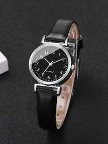 Set de 2 relojes de mujer - Reloj de pulsera de cuarzo con esfera pequeña y numérica de moda minimalista + pulsera con dije de corazón (caja de reloj no incluida) - Negro - Ver 7