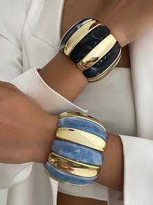 1 pieza Brazalete ancho de resina asimétrico de arco geométrico bohemio de colores mixtos, joyería versátil de fiesta casual lujosa para mujeres y parejas, regalo para boda y vacaciones (el material y el color del brazalete están sujetos al producto real) - pulsera - Ver 4