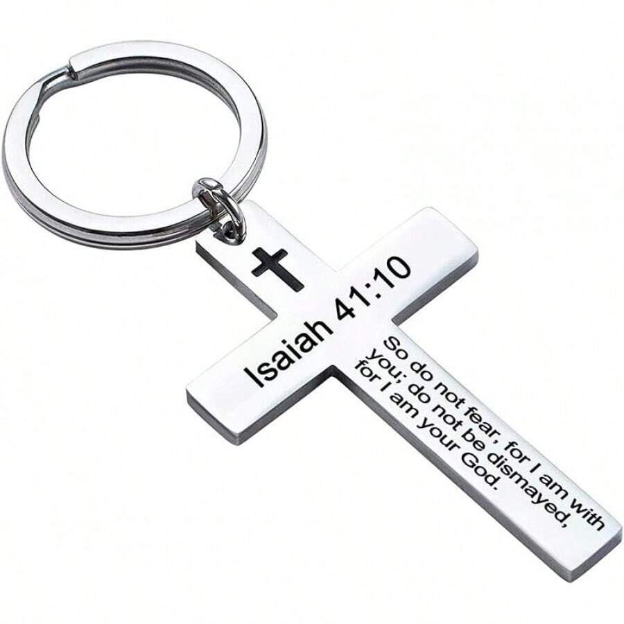 Llavero con versículo bíblico y cruz cristiana, llavero de cruz para hombres y mujeres con escritura religiosa, regalo de Navidad - Isaías 41:10 - Ver 1