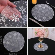 圣诞雪花主题餐垫,浪漫金箔银雪花图案圆形餐垫,圣诞派对晚宴家居桌面餐厅装饰,直径 33 厘米可放置盘子或花瓶。圣诞节/新年/冬季氛围装饰垫 - 彩色 - 查看 8