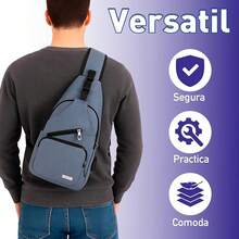 Mochila Impermeable Antirrobo Cruzada, Bolsa de Pecho para Hombre, Bolsa de Hombro con Puerto de Carga USB, Adecuada para Teléfonos, Tabletas, Deportes y Otras Actividades - azul - Ver 1