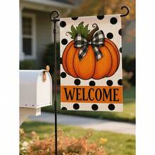 1pc Thanksgiving Plaid Pumpkin Sunflower Maple Leaf Floral Welcome Garden Flag - Holiday Double-Sided Waterproof Burlap, 11.8x17.7 Inches - Outdoor Autumn Decor, Outdoor Decoration (Flagpole Not Included)
