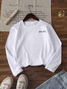 1 chiếc áo thun dài tay cổ tròn in hình đồ họa nhiều màu sắc dành cho bé gái, trang phục mùa thu dành cho học sinh - Chiếc áo thun in hình sống động chắc chắn sẽ làm các bé mỉm cười. "Chúa ở trong nàng, nàng sẽ không gục ngã" - Trang phục ngày Valentine - trắng - Xem 5