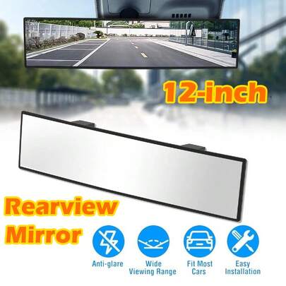 infisu 12" Universal HD Convex Rear View Mirror, Wide Angle Blind Spot Eliminator, Quick Clip-On Installation No Tools, For Driving Safety, Car Accessories Interior